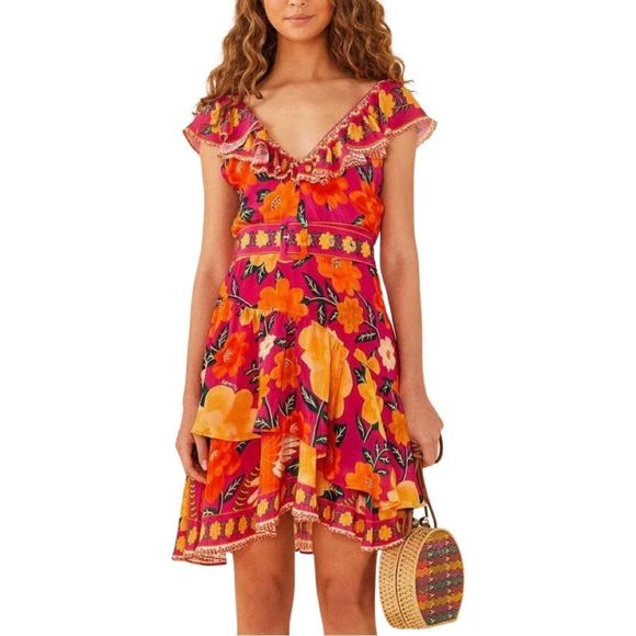 FARM Rio Dresses & Skirts - New FARM Rio Pink Flowers Tapestry Mini Dress Sz M NWT